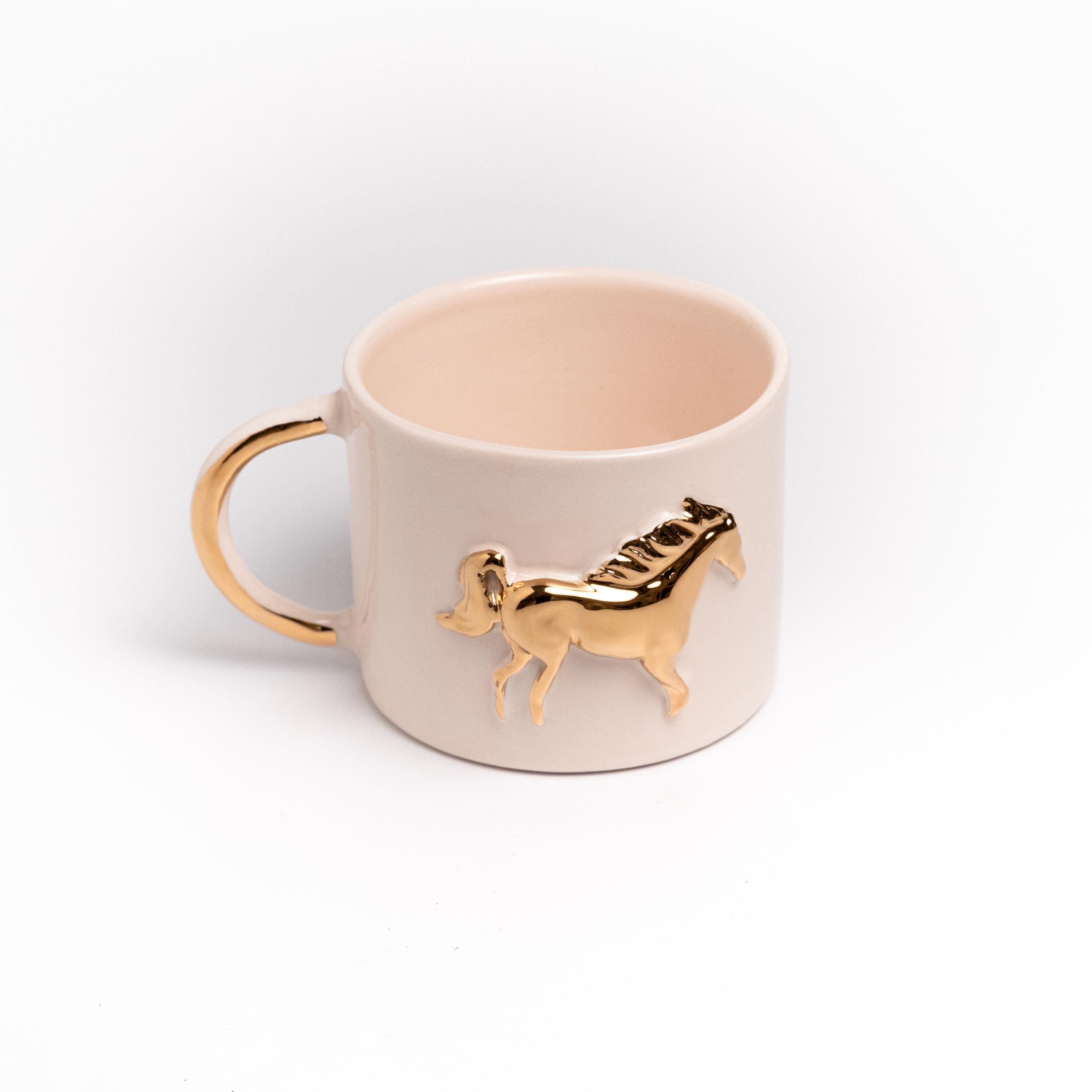 Elegant Equestrian Horse Relief Ceramic Mug